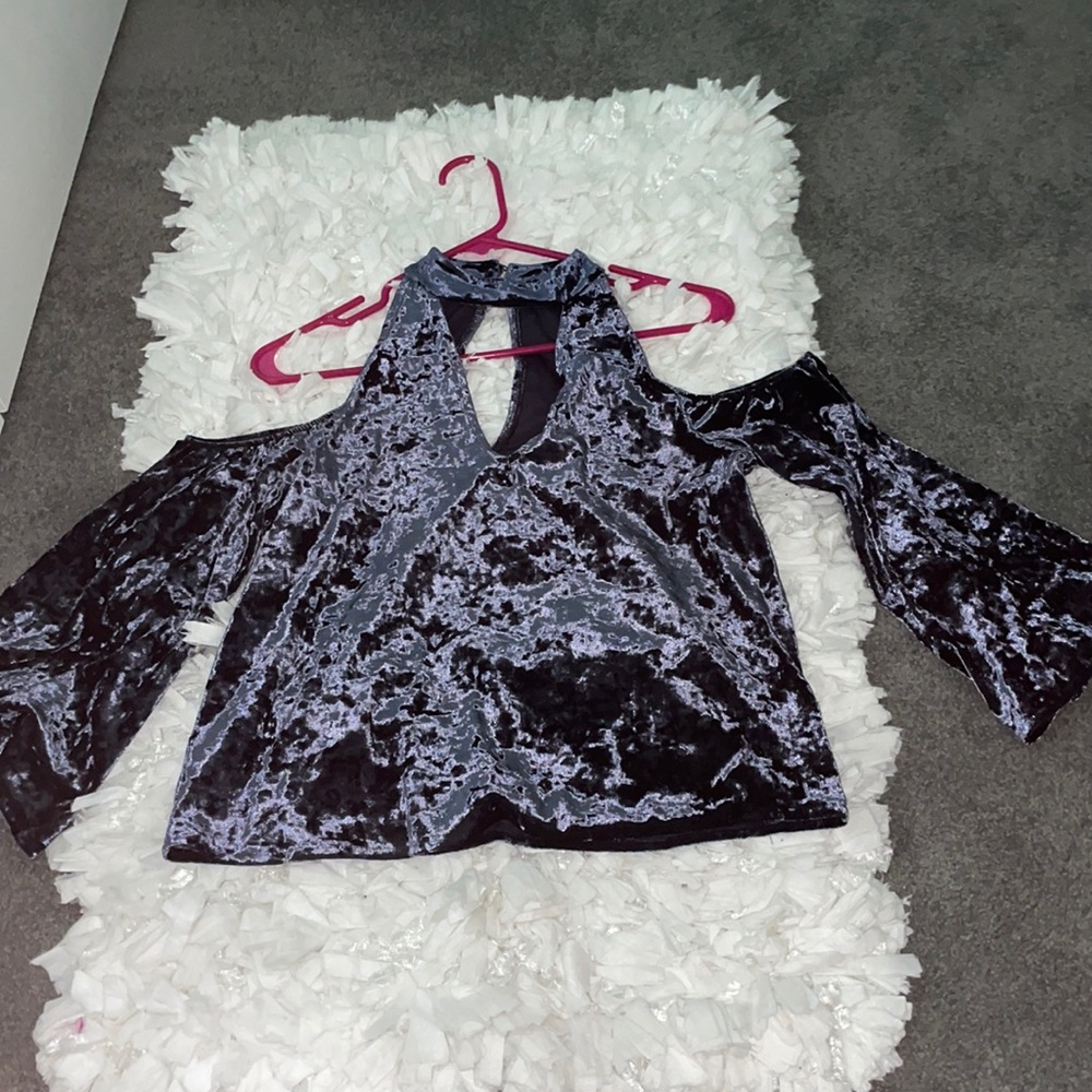 Size Xs Velvet Blue Print Dress Shirt